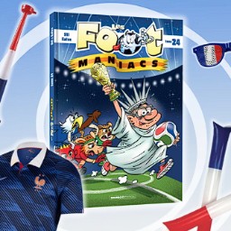 Tentez de gagner : un kit ultra supporter comprenant un maillot officiel de l’équipe de France, le tome 24 dédicacé des Footmaniacs, un kit maquillage tricolore, deux bâtons gonflables, un bob Les Footmaniacs, des lunettes Les Footmaniacs, un vuvuzela tricolore et un drapeau français un kit supporter de la coupe du monde comprenant un maillot officiel de l’équipe de France, le tome 24 dédicacé des Footmaniacs, un kit maquillage tricolore, une perruque tricolore, deux bâtons gonflables et un vuvuzela tricolore un kit supporter du dimanche comprenant un maillot officiel de l’équipe de France et le tome 24 dédicacé des Footmaniacs