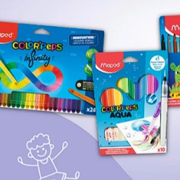 Tentez votre chance pour gagner : 10 lots de produits Maped : une boîte de 24 feutres Long Life, une boîte de 24 crayons de couleur Infinity, une boîte de 24 crayons de couleur Pastel, une boîte de 10 feutres aquarelle