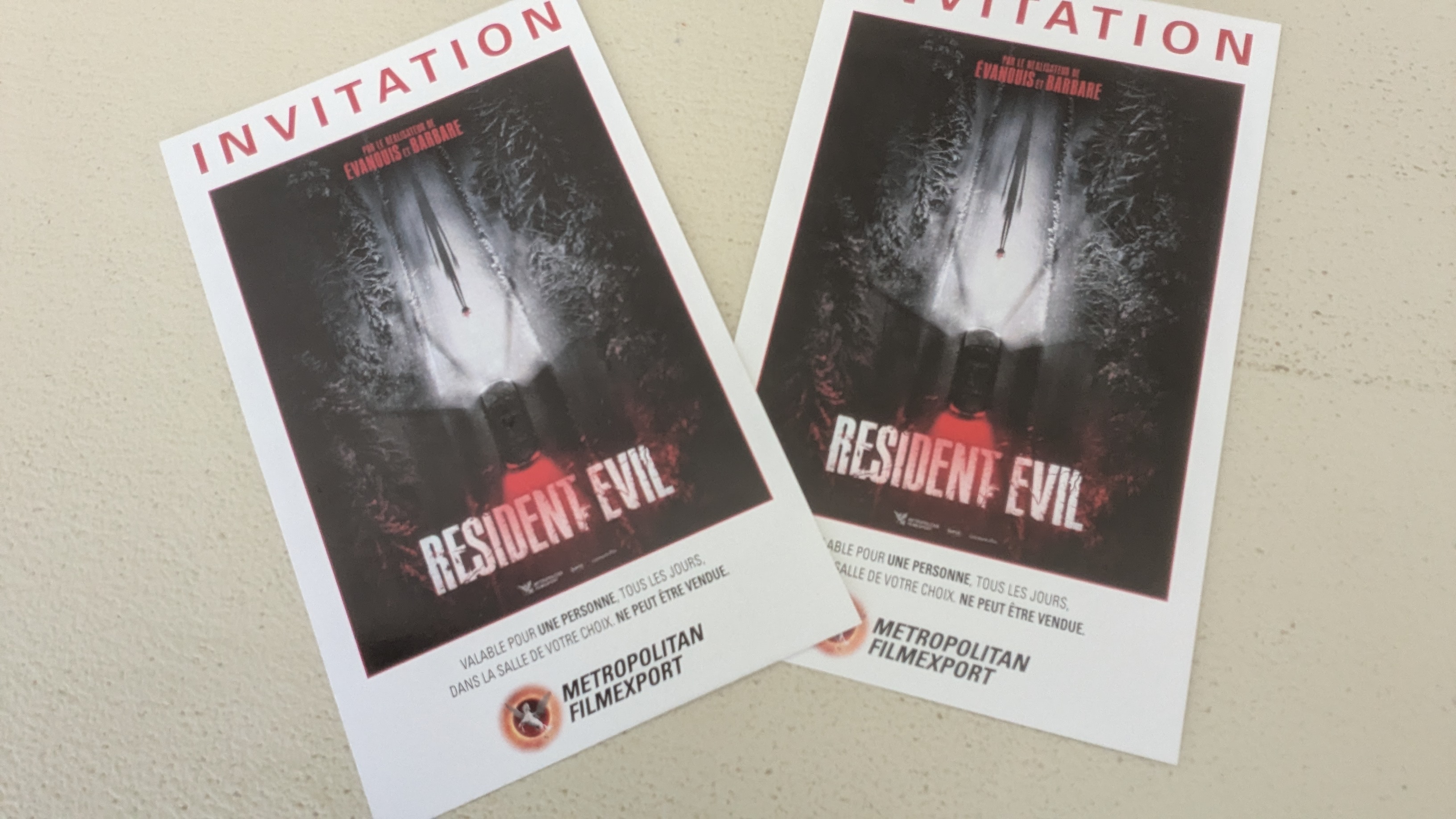 2 places de cinéma pour Resident Evil